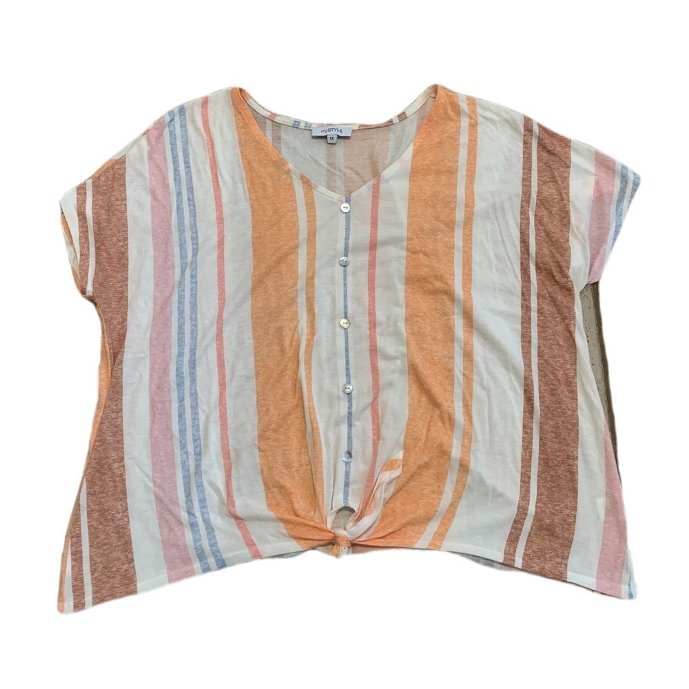 MySTYLE Striped Tie-Front Top 1X